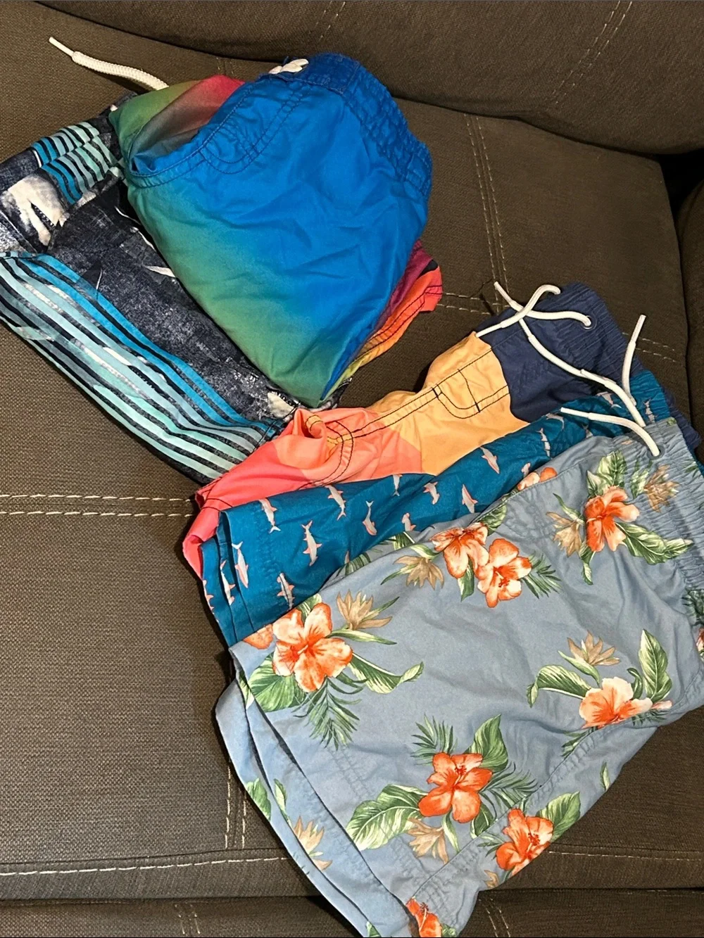Old Navy Blue Floral and Multicolor Kids Swim Trunks
